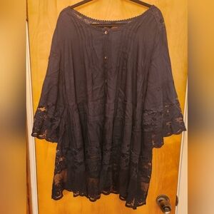 Denim 24/7 Navy Tunic W/Floral Lace 22w